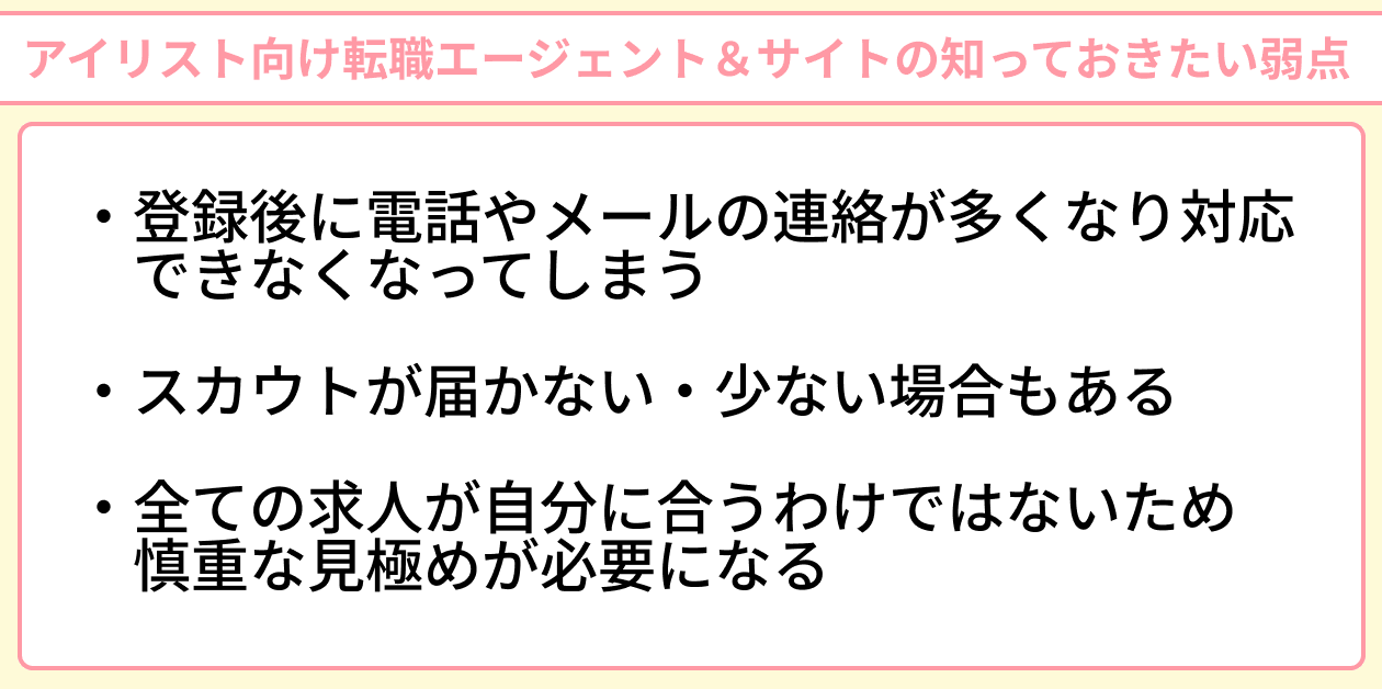 アイリスト向け転職エージェント＆サイトの知っておきたい弱点のイラスト
